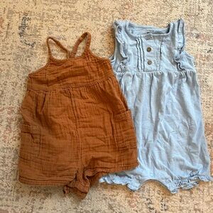 Kids Tan and Light Blue Romper Duo